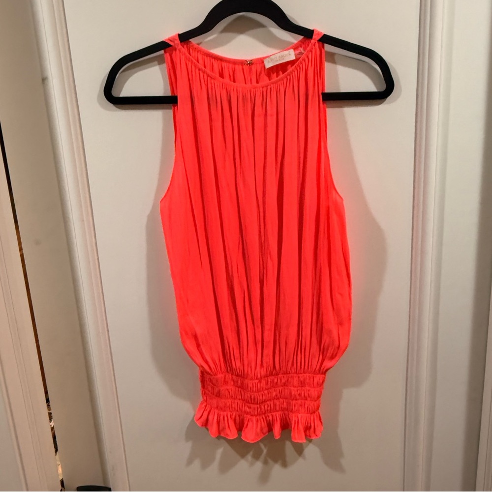 Ramy Brook Bright Coral Pleated Smocked Blouse